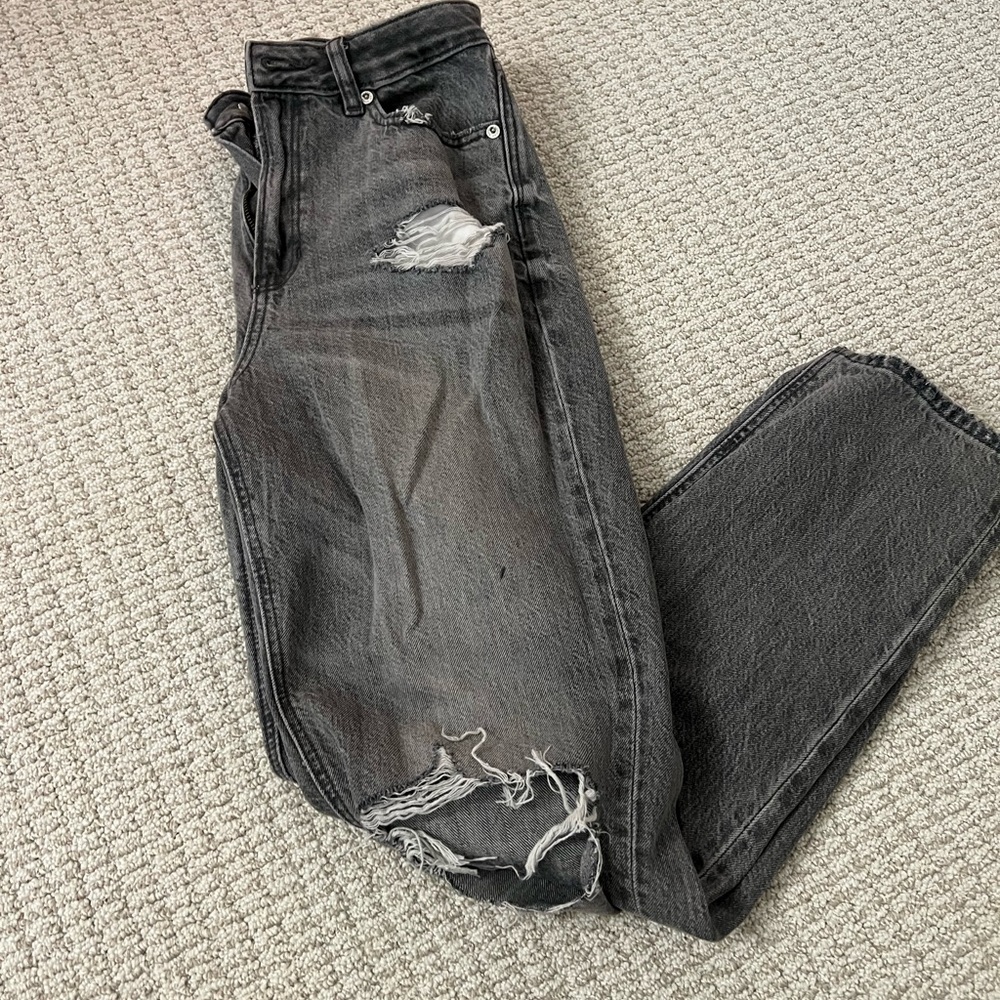 American Eagle Outfitters Men's Charcoal Distressed Jeans